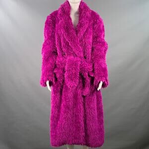 M Magenta Pink Modacrylic Blend Textured Faux Fur Notch Lapel Double Breasted